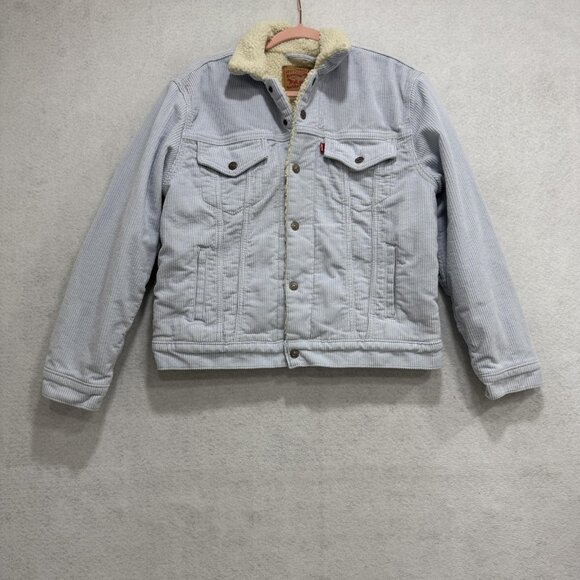 Levis Jacket Womens Large Blue Corduroy Sherpa Trucker Lined Warm Casual Winter - Picture 1 of 12